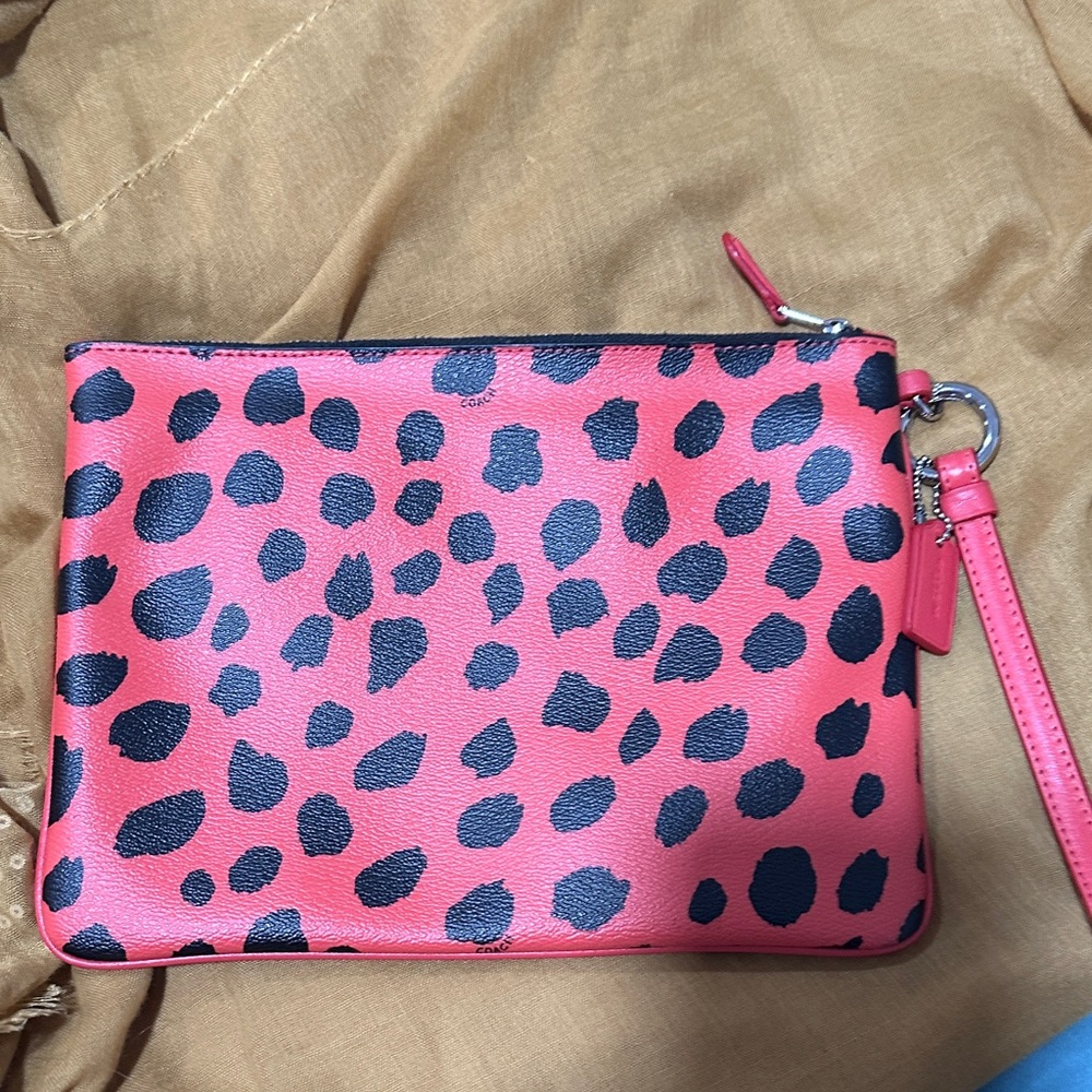Coach Red and Black Animal Print Wristlet 6” by 8”